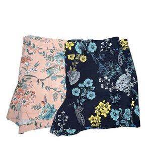 Loft Outlet Bundle Of 2 Women Floral 4” Chino Shorts Size 16 Blue Peach Lined
